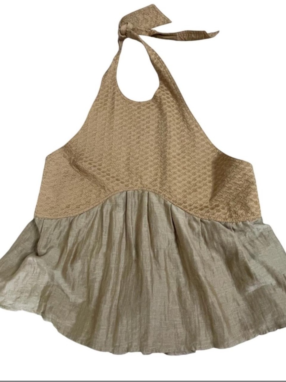 Cecilie Copenhagen Tan Cotton Silk Halter Peplum Top Size 3 Boho Tie Neck